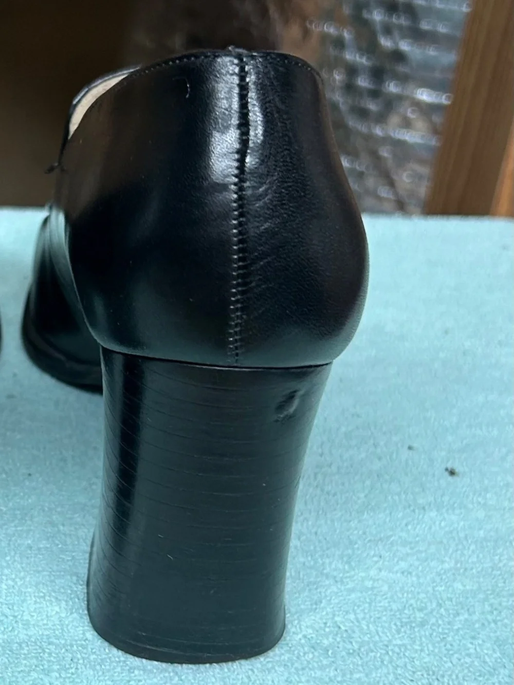 Maripe Black Leather Chunky Heels Size 6M